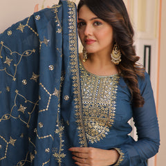 Star Georgette Zari Sequins Embroidered Gown with Dupatta