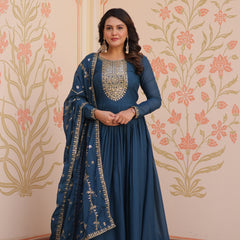 Star Georgette Zari Sequins Embroidered Gown with Dupatta