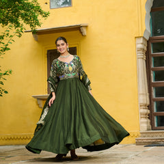 Vichitra Multi Thread Embroidered Kali Gown with Dupatta