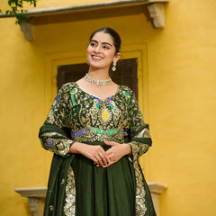 Vichitra Multi Thread Embroidered Kali Gown with Dupatta