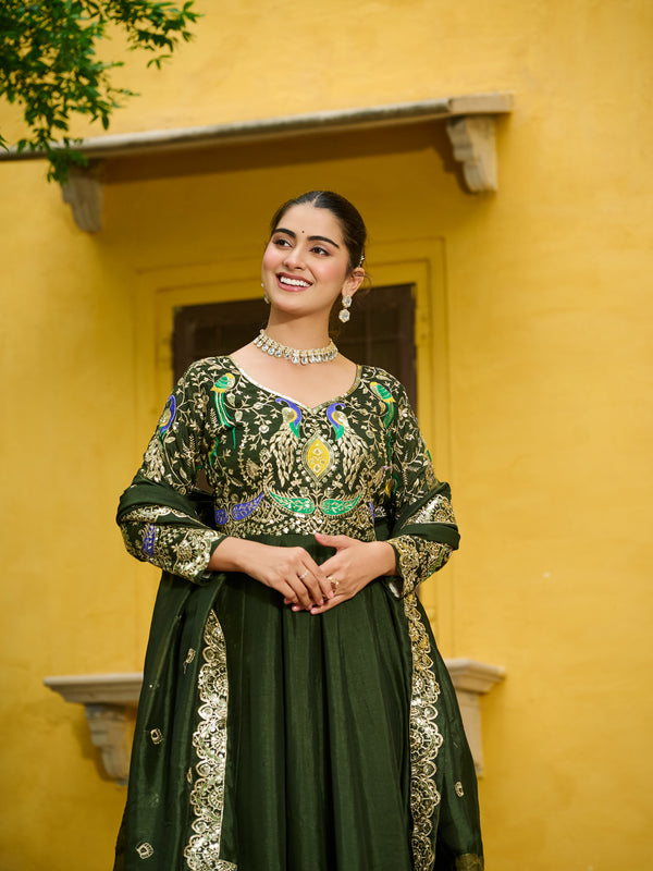 Vichitra Multi Thread Embroidered Kali Gown with Dupatta