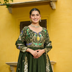 Vichitra Multi Thread Embroidered Kali Gown with Dupatta