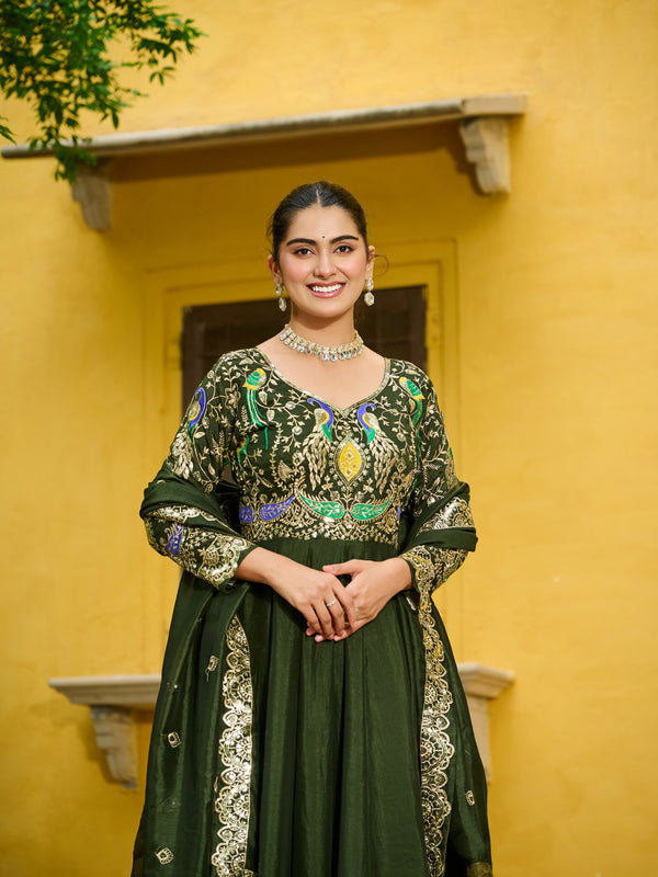 Vichitra Multi Thread Embroidered Kali Gown with Dupatta