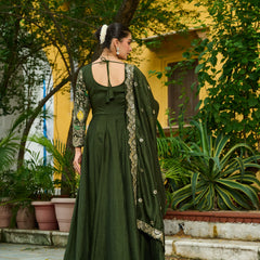 Vichitra Multi Thread Embroidered Kali Gown with Dupatta
