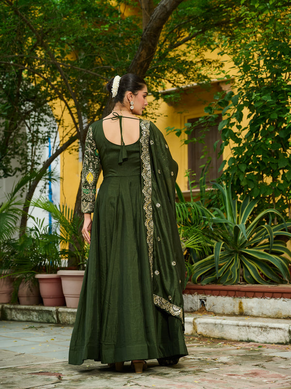 Vichitra Multi Thread Embroidered Kali Gown with Dupatta