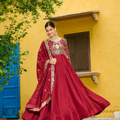Vichitra Multi Thread Embroidered Kali Gown with Dupatta
