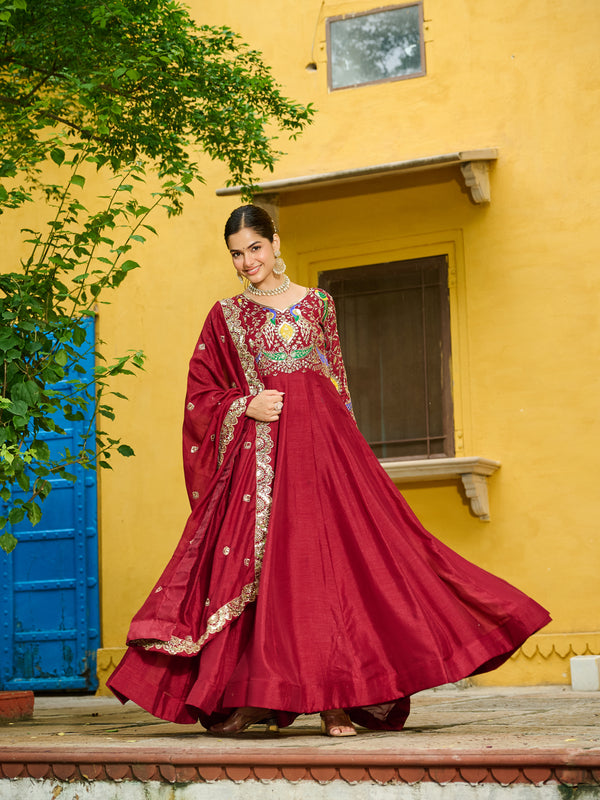 Vichitra Multi Thread Embroidered Kali Gown with Dupatta