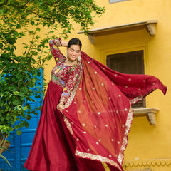 Vichitra Multi Thread Embroidered Kali Gown with Dupatta