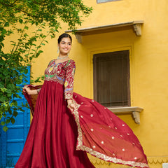Vichitra Multi Thread Embroidered Kali Gown with Dupatta
