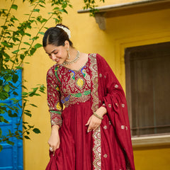 Vichitra Multi Thread Embroidered Kali Gown with Dupatta