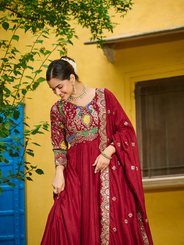 Vichitra Multi Thread Embroidered Kali Gown with Dupatta