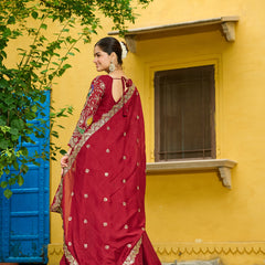 Vichitra Multi Thread Embroidered Kali Gown with Dupatta