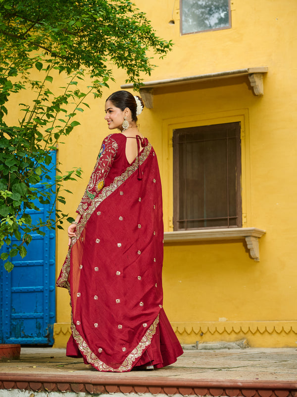 Vichitra Multi Thread Embroidered Kali Gown with Dupatta
