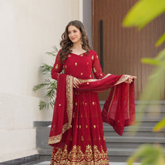 Faux Blooming Zari Sequins Embroidered Gown with Dupatta