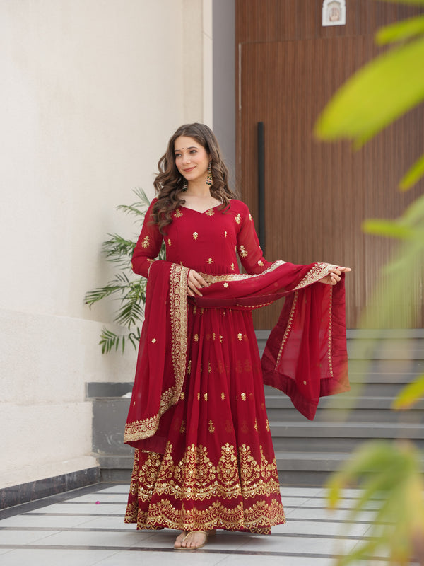 Faux Blooming Zari Sequins Embroidered Gown with Dupatta