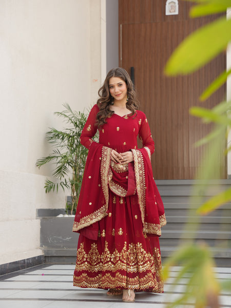 Faux Blooming Zari Sequins Embroidered Gown with Dupatta