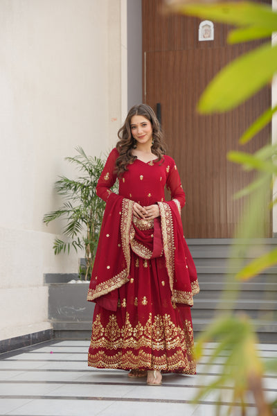 Faux Blooming Zari Sequins Embroidered Gown with Dupatta