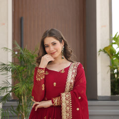 Faux Blooming Zari Sequins Embroidered Gown with Dupatta