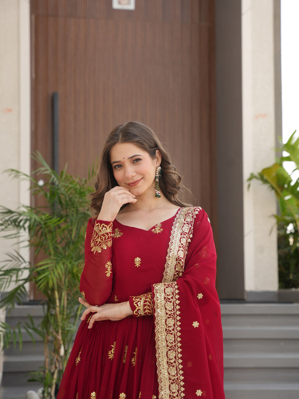 Faux Blooming Zari Sequins Embroidered Gown with Dupatta