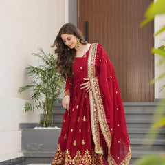 Faux Blooming Zari Sequins Embroidered Gown with Dupatta