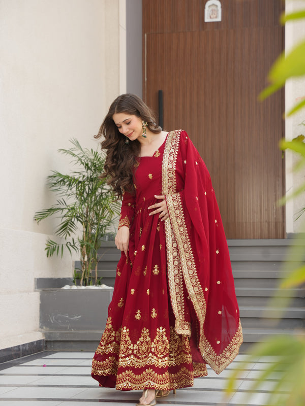 Faux Blooming Zari Sequins Embroidered Gown with Dupatta