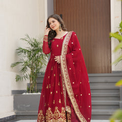 Faux Blooming Zari Sequins Embroidered Gown with Dupatta