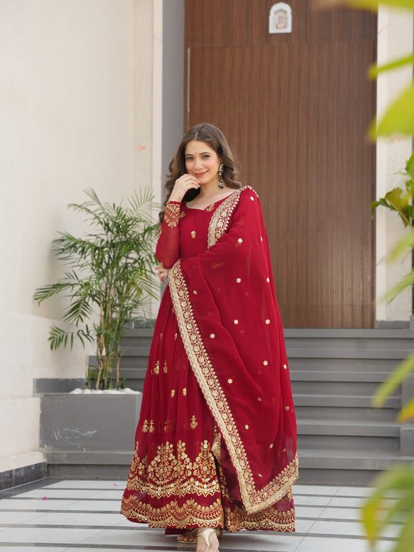 Faux Blooming Zari Sequins Embroidered Gown with Dupatta