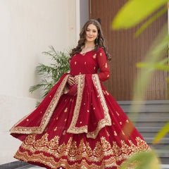 Faux Blooming Zari Sequins Embroidered Gown with Dupatta