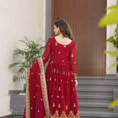 Faux Blooming Zari Sequins Embroidered Gown with Dupatta