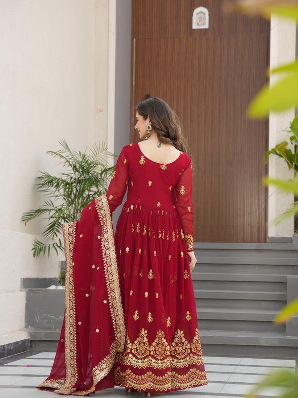 Faux Blooming Zari Sequins Embroidered Gown with Dupatta