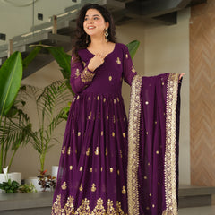 Faux Blooming Zari Sequins Embroidered Gown with Dupatta