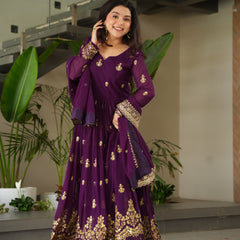 Faux Blooming Zari Sequins Embroidered Gown with Dupatta