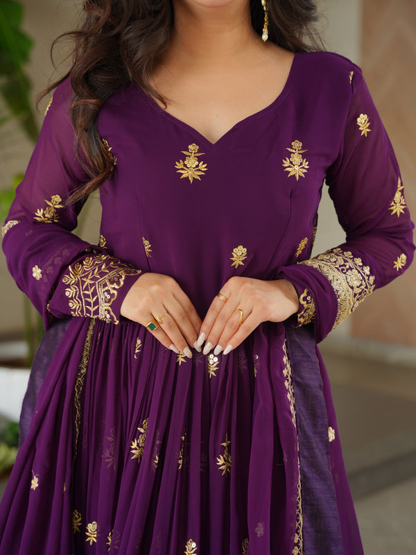 Faux Blooming Zari Sequins Embroidered Gown with Dupatta