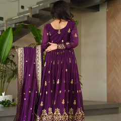 Faux Blooming Zari Sequins Embroidered Gown with Dupatta