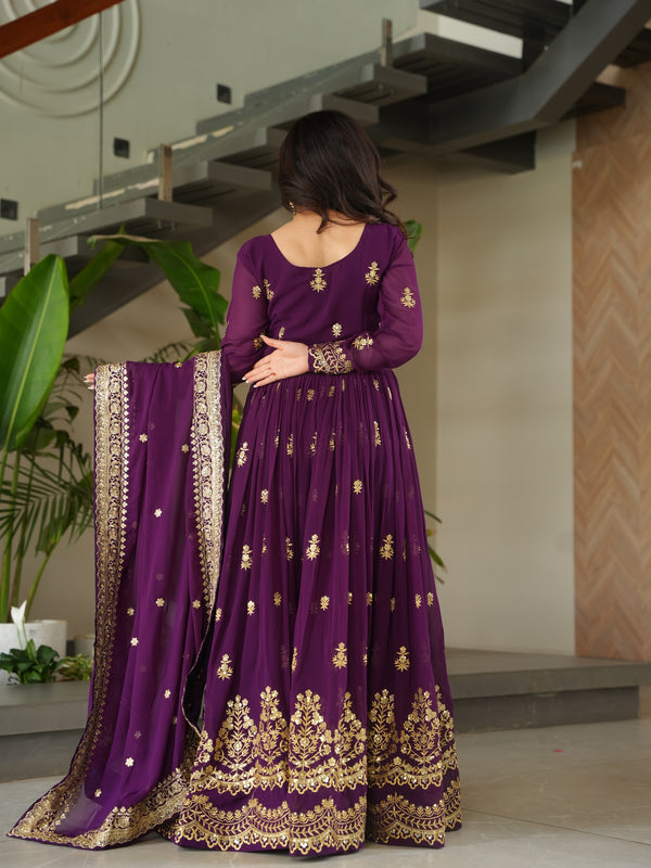 Faux Blooming Zari Sequins Embroidered Gown with Dupatta