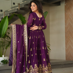 Faux Blooming Zari Sequins Embroidered Gown with Dupatta