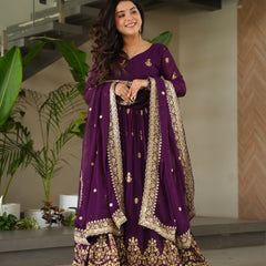 Faux Blooming Zari Sequins Embroidered Gown with Dupatta