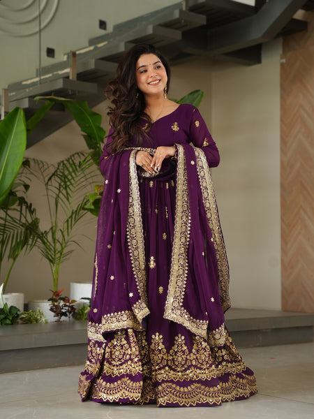 Faux Blooming Zari Sequins Embroidered Gown with Dupatta