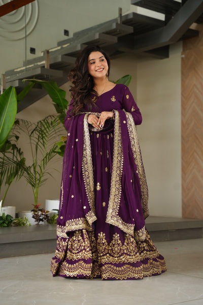 Faux Blooming Zari Sequins Embroidered Gown with Dupatta