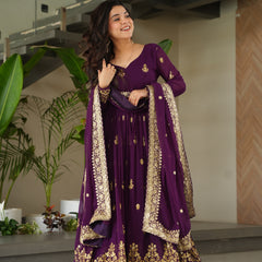 Faux Blooming Zari Sequins Embroidered Gown with Dupatta