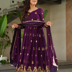 Faux Blooming Zari Sequins Embroidered Gown with Dupatta