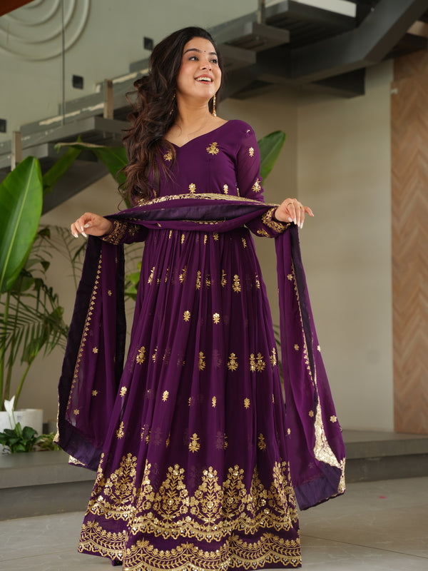 Faux Blooming Zari Sequins Embroidered Gown with Dupatta