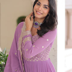 Faux Georgette Sequins Zari Embroidered Gown with Dupatta
