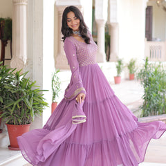 Faux Georgette Sequins Zari Embroidered Gown with Dupatta