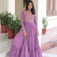 Faux Georgette Sequins Zari Embroidered Gown with Dupatta