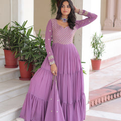 Faux Georgette Sequins Zari Embroidered Gown with Dupatta