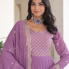 Faux Georgette Sequins Zari Embroidered Gown with Dupatta