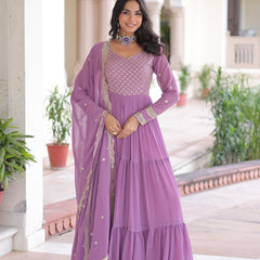 Faux Georgette Sequins Zari Embroidered Gown with Dupatta