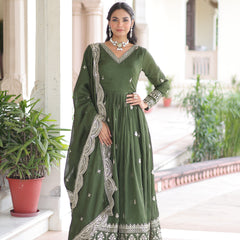 Vichitra Silk Sequins Zari Embroidered Gown with Dupatta