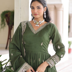 Vichitra Silk Sequins Zari Embroidered Gown with Dupatta